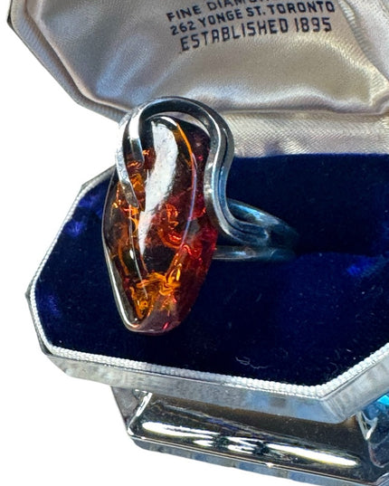 Vintage sterling silver Russian Amber hand made ring