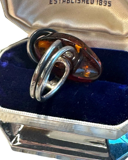 Vintage sterling silver Russian Amber hand made ring