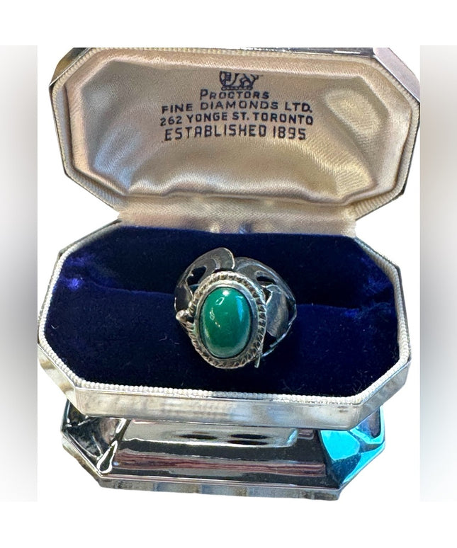 Vintage Mexico agate handmade Taxco poison ring adjustable