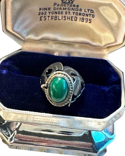 Vintage Mexico agate handmade Taxco poison ring adjustable