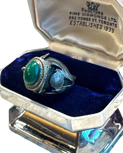 Vintage Mexico agate handmade Taxco poison ring adjustable