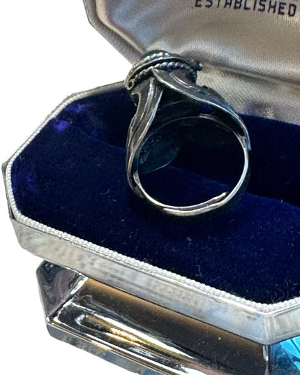 Vintage Mexico agate handmade Taxco poison ring adjustable
