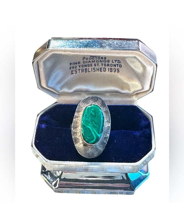 Vintage sterling silver Mexico 925 malachite handmade ring