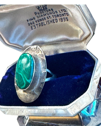 Vintage sterling silver Mexico 925 malachite handmade ring