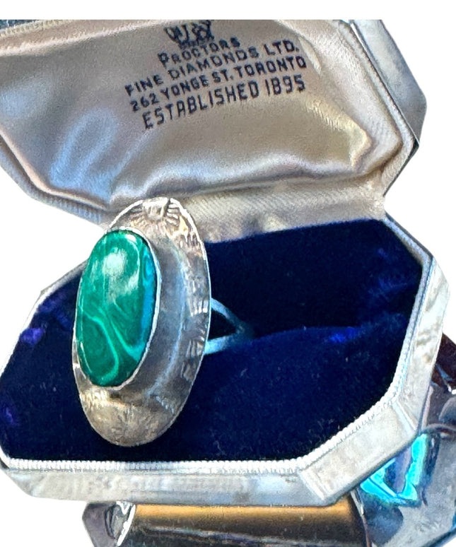Vintage sterling silver Mexico 925 malachite handmade ring