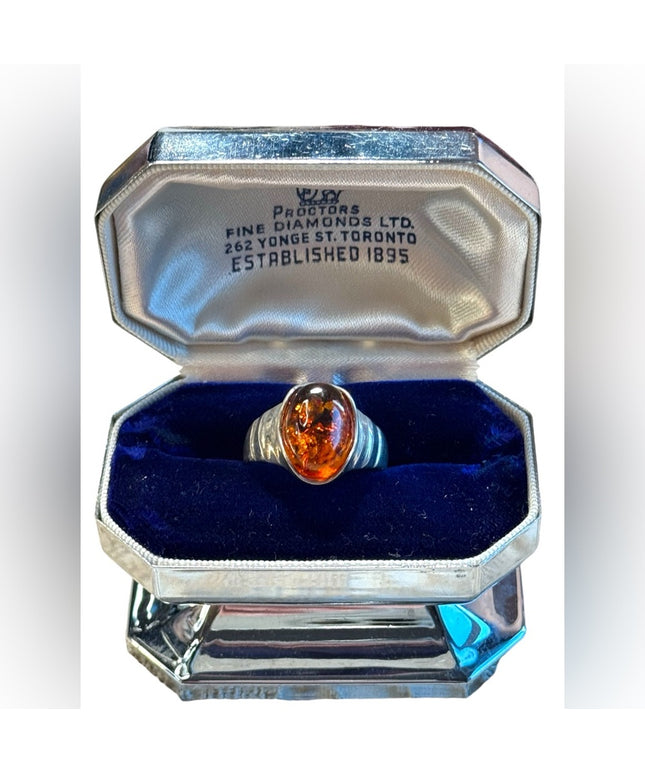 Vintage sterling silver southwestern style amber ring 925