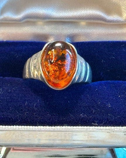 Vintage sterling silver southwestern style amber ring 925