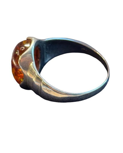 Vintage sterling silver southwestern style amber ring 925
