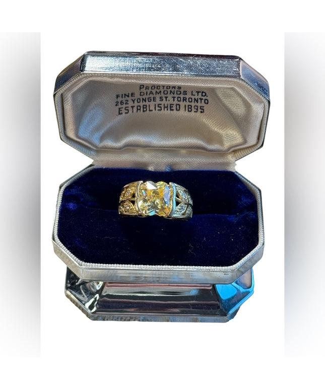 Sterling silver gold plated 925 yellow CZ fancy dinner ring
