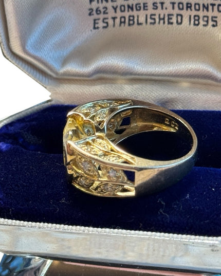 Sterling silver gold plated 925 yellow CZ fancy dinner ring