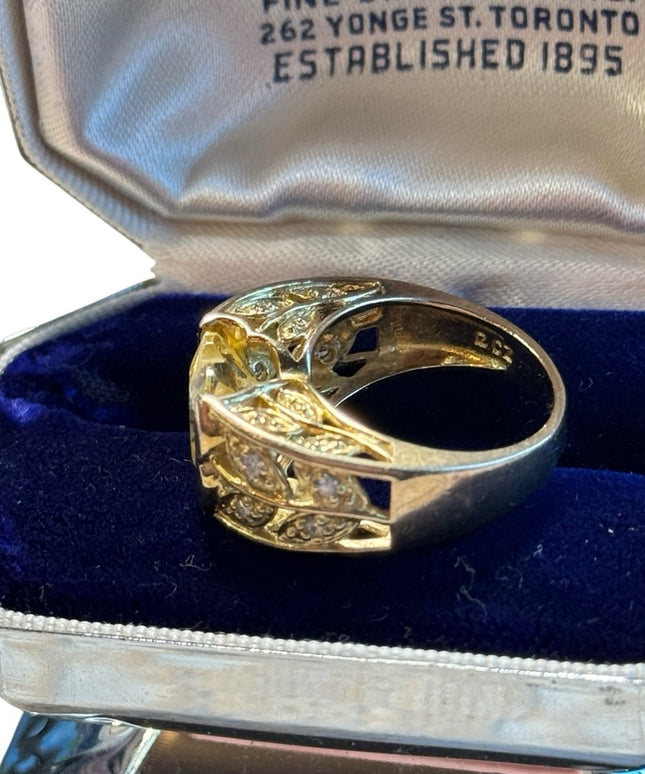 Sterling silver gold plated 925 yellow CZ fancy dinner ring