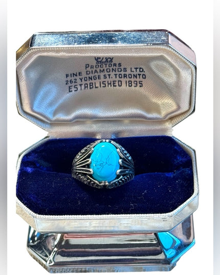Mens sterling silver 925 turquoise claw design ring