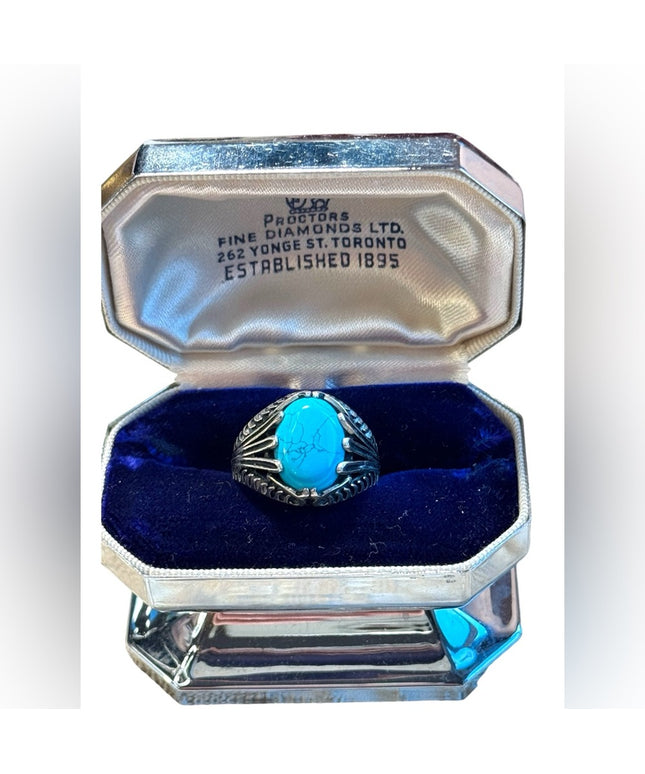 Mens sterling silver 925 turquoise claw design ring