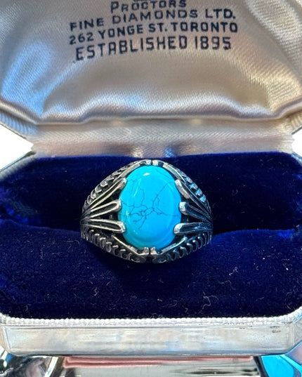 Mens sterling silver 925 turquoise claw design ring