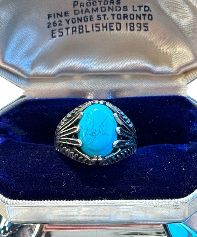 Mens sterling silver 925 turquoise claw design ring