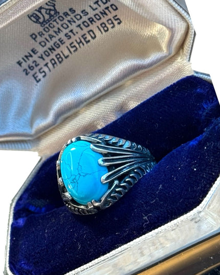 Mens sterling silver 925 turquoise claw design ring