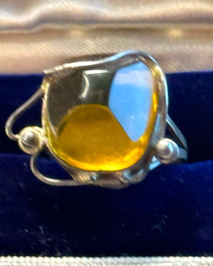 Vintage sterling silver Peru amber ring 925 handmade