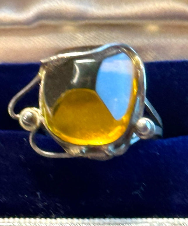 Vintage sterling silver Peru amber ring 925 handmade