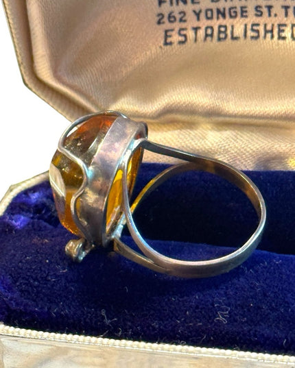 Vintage sterling silver Peru amber ring 925 handmade