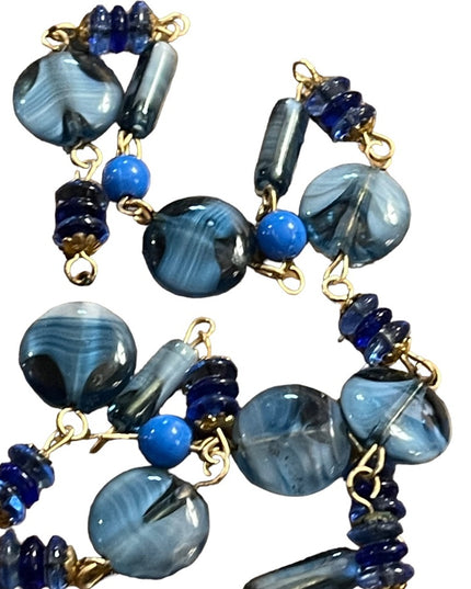 Vintage blue Italian Murano glass Catholic rosary necklace Cross crucifix