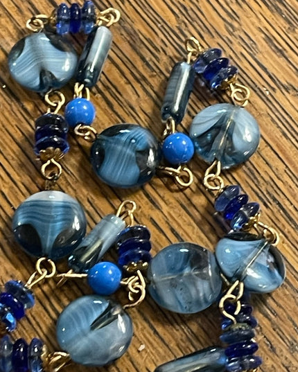 Vintage blue Italian Murano glass Catholic rosary necklace Cross crucifix