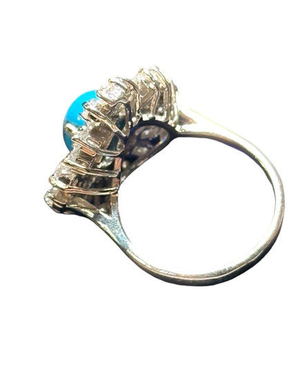 Stunning sterling silver 925 rhodium plt CZ turquoise cluster ring fancy