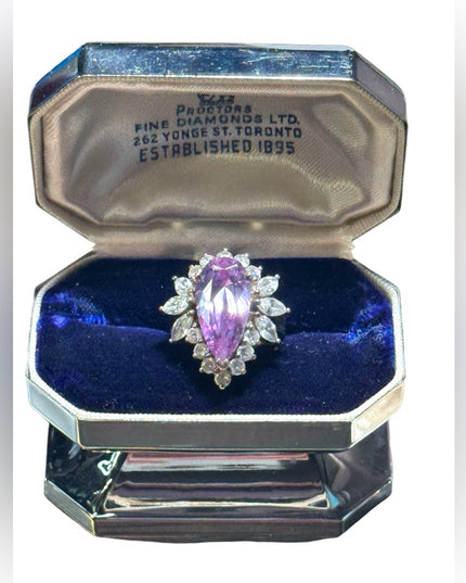 Stunning silver 925 pear shape CZ amethyst glass cluster dinner ring