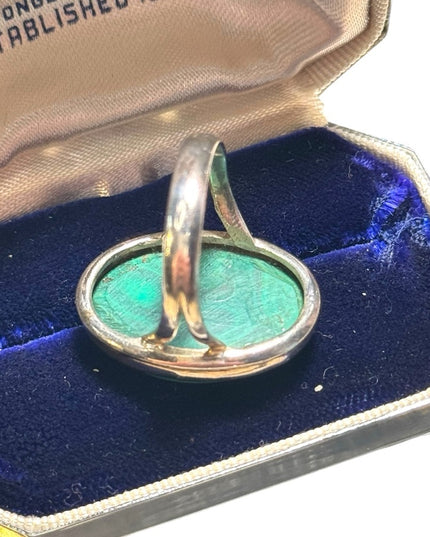 Lovely sterling silver large oval malachite large statement ring