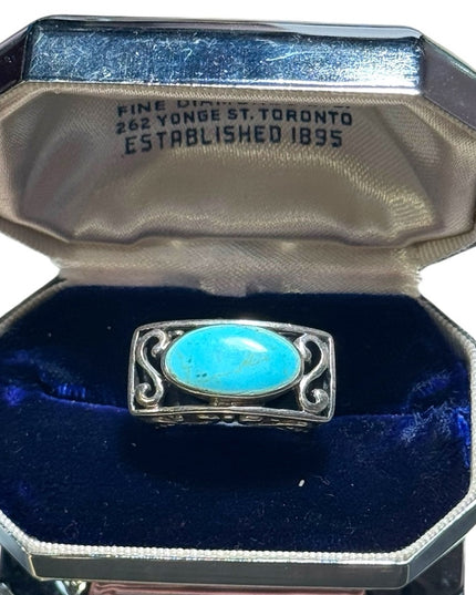 Fancy ornate scroll work chunky turquoise ring 925 sterling silver