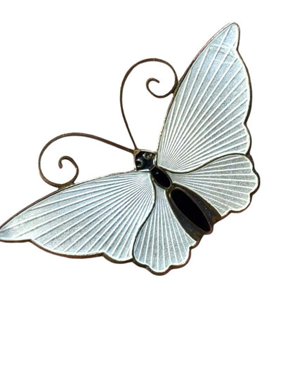 vintage white enameled  David Andersen Norway sterling 925 BUTTERFLY brooch
