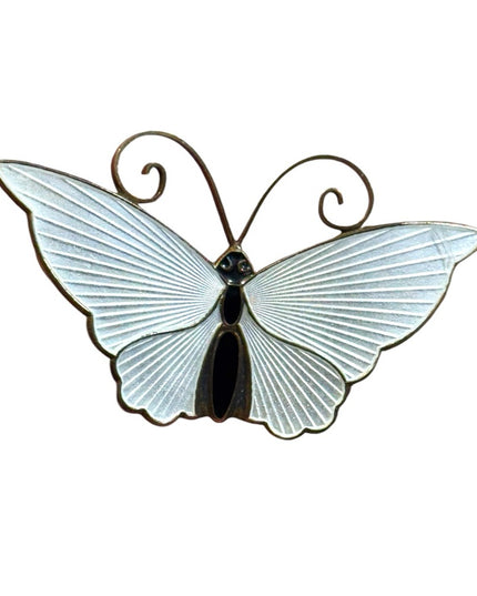 vintage white enameled  David Andersen Norway sterling 925 BUTTERFLY brooch