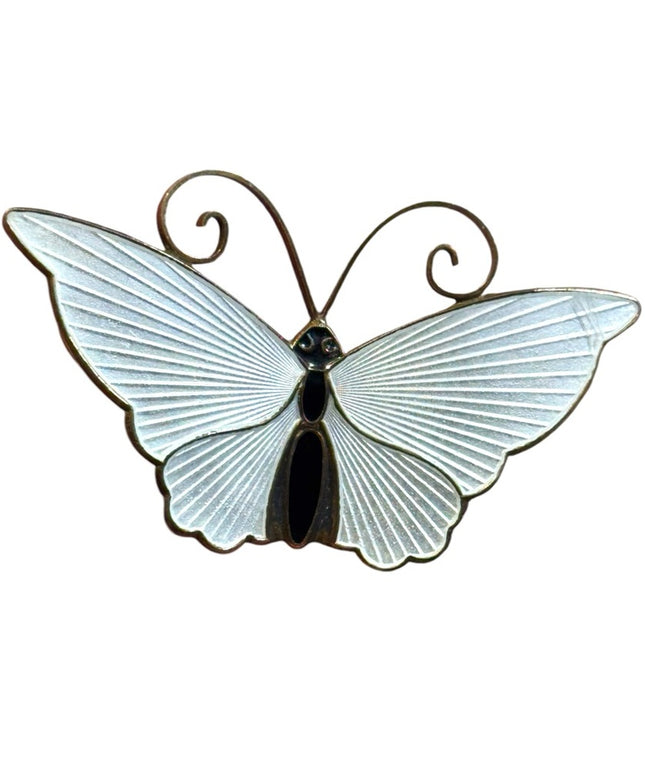 vintage white enameled  David Andersen Norway sterling 925 BUTTERFLY brooch
