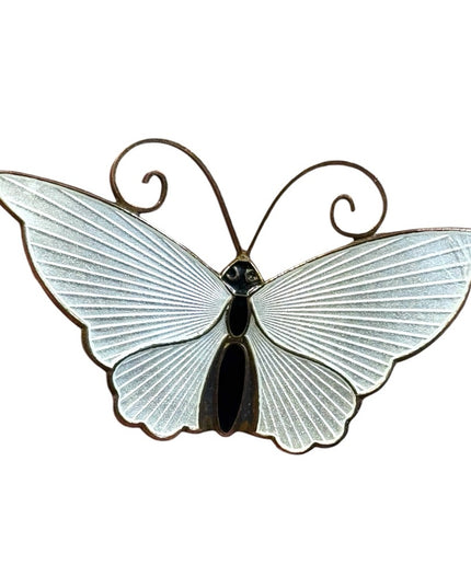 vintage white enameled  David Andersen Norway sterling 925 BUTTERFLY brooch