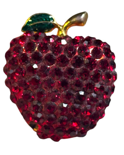 Vintage red crystal fancy apple brooch gold finish