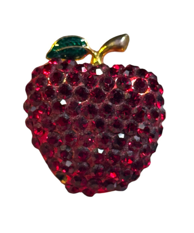 Vintage red crystal fancy apple brooch gold finish