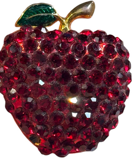 Vintage red crystal fancy apple brooch gold finish