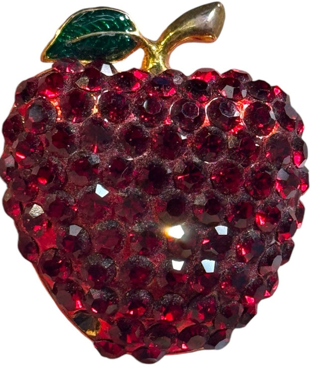 Vintage red crystal fancy apple brooch gold finish
