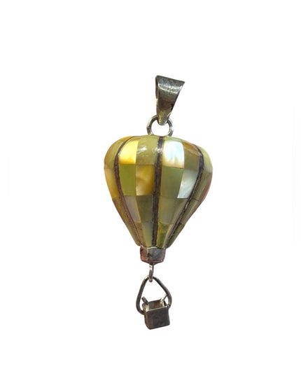 Vintage sterling silver MOP mosaic southwestern hot air balloom pendant