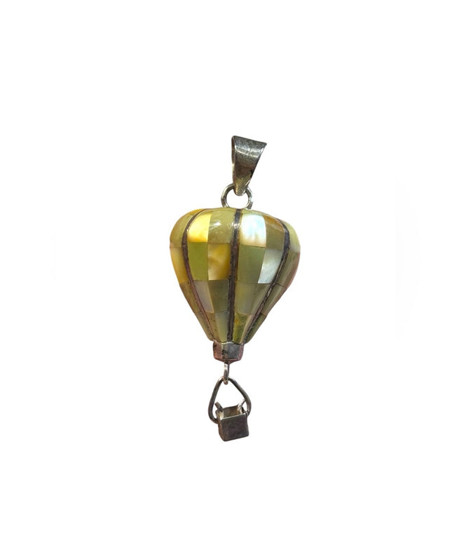Vintage sterling silver MOP mosaic southwestern hot air balloom pendant