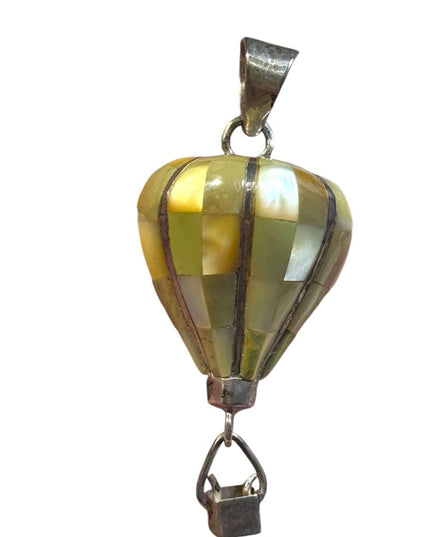 Vintage sterling silver MOP mosaic southwestern hot air balloom pendant