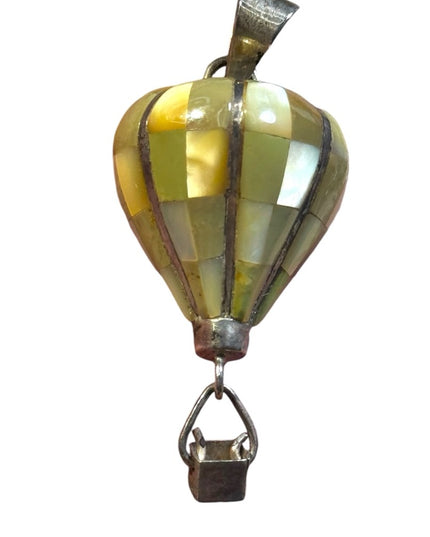 Vintage sterling silver MOP mosaic southwestern hot air balloom pendant
