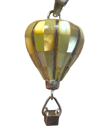 Vintage sterling silver MOP mosaic southwestern hot air balloom pendant