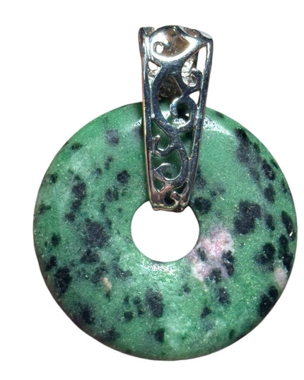 Large silver ruby zoisite disk pendant