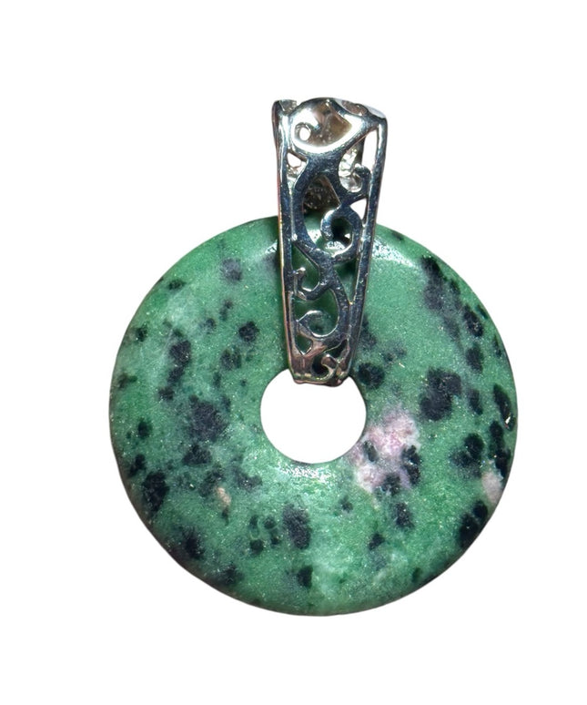 Large silver ruby zoisite disk pendant
