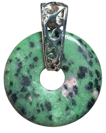 Large silver ruby zoisite disk pendant