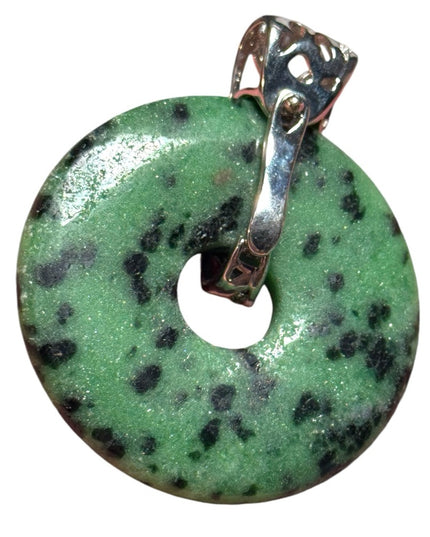 Large silver ruby zoisite disk pendant
