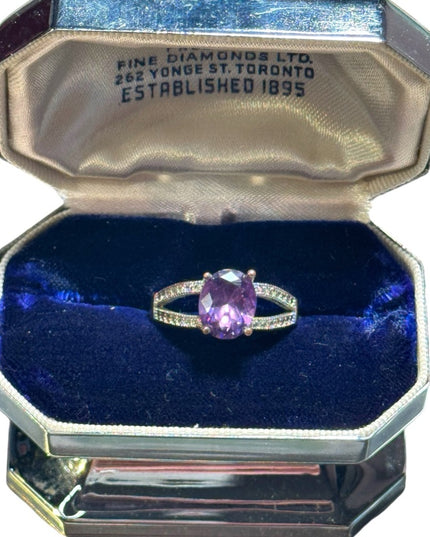 Lovely Cz &ametgyst sterling silver 925 ring