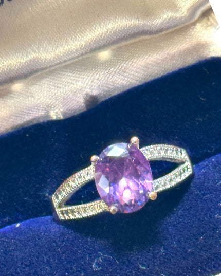 Lovely Cz &ametgyst sterling silver 925 ring