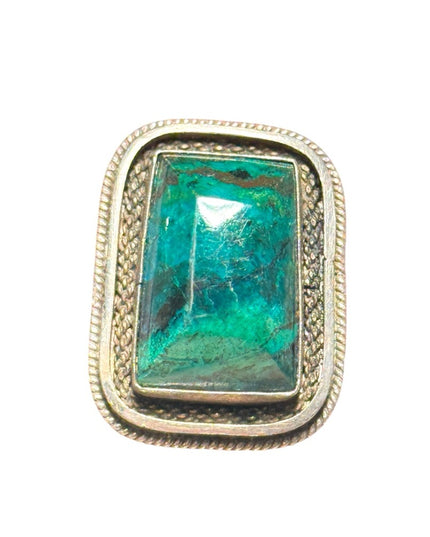 Sterling silver Mexico malachite fancy rectangle statement ring