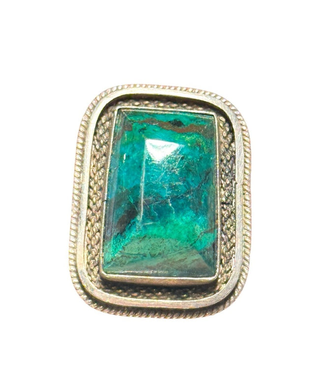 Sterling silver Mexico malachite fancy rectangle statement ring